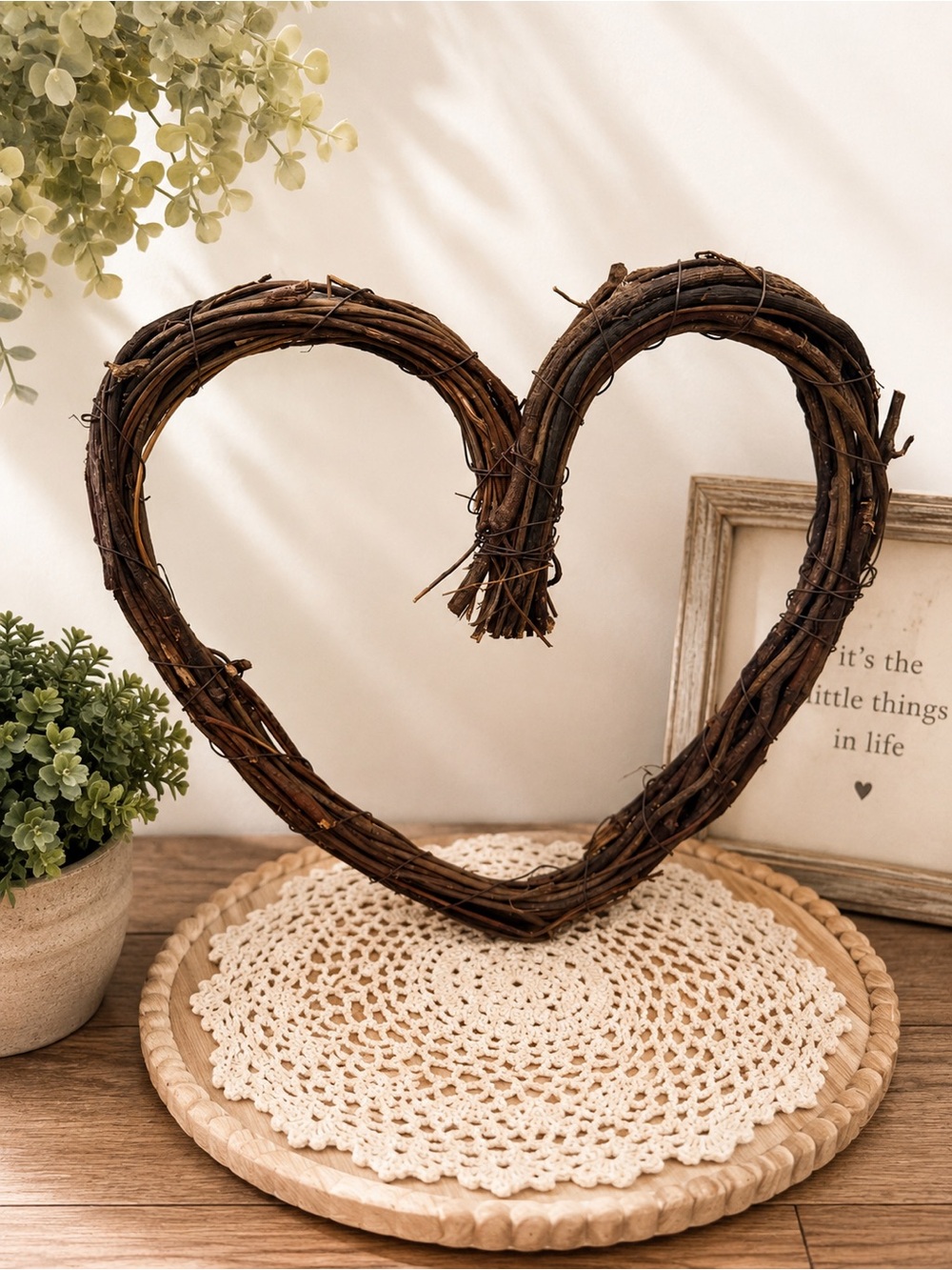 Rustic Heart Vine Wreath - Brown Home Wall Decor Display Shelf Accent